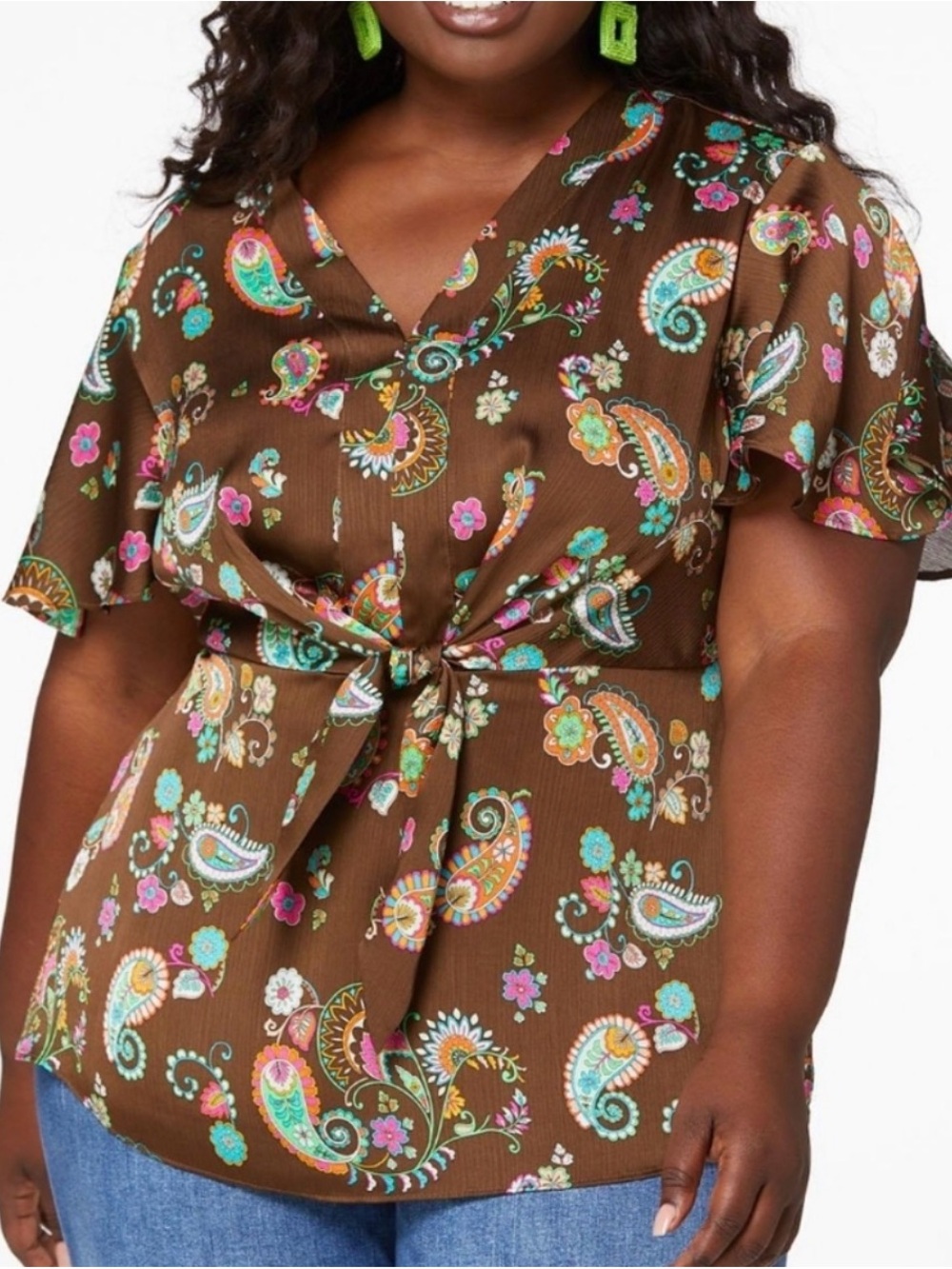 🎒CATO paisley tie peplum brown floral size 22/24W GUC